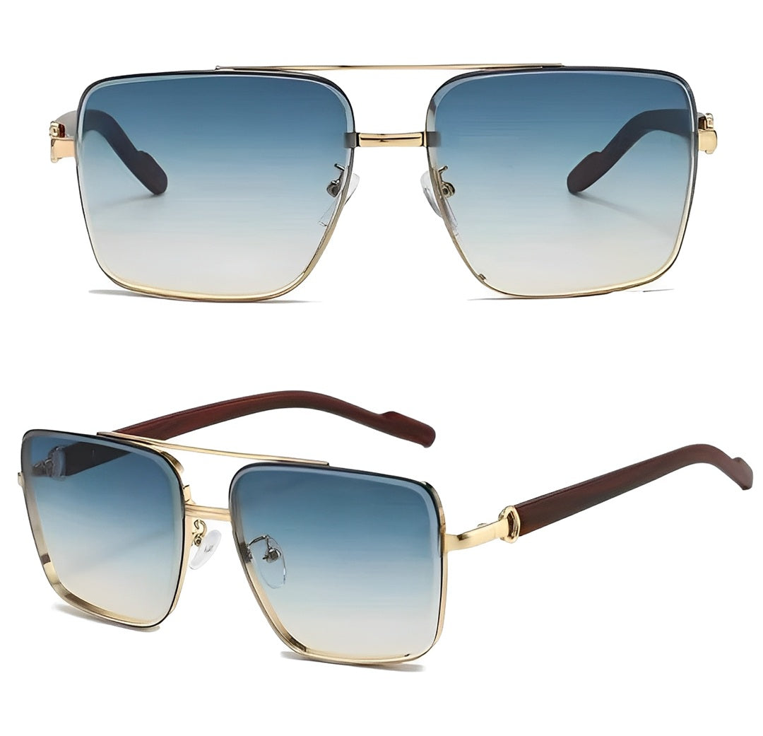 Gradient Yellow Tint Sunglasses for Men Women, Gold Rim Frameless Celeb Rapper Stylish Trendy Smoke Lens Eyewear