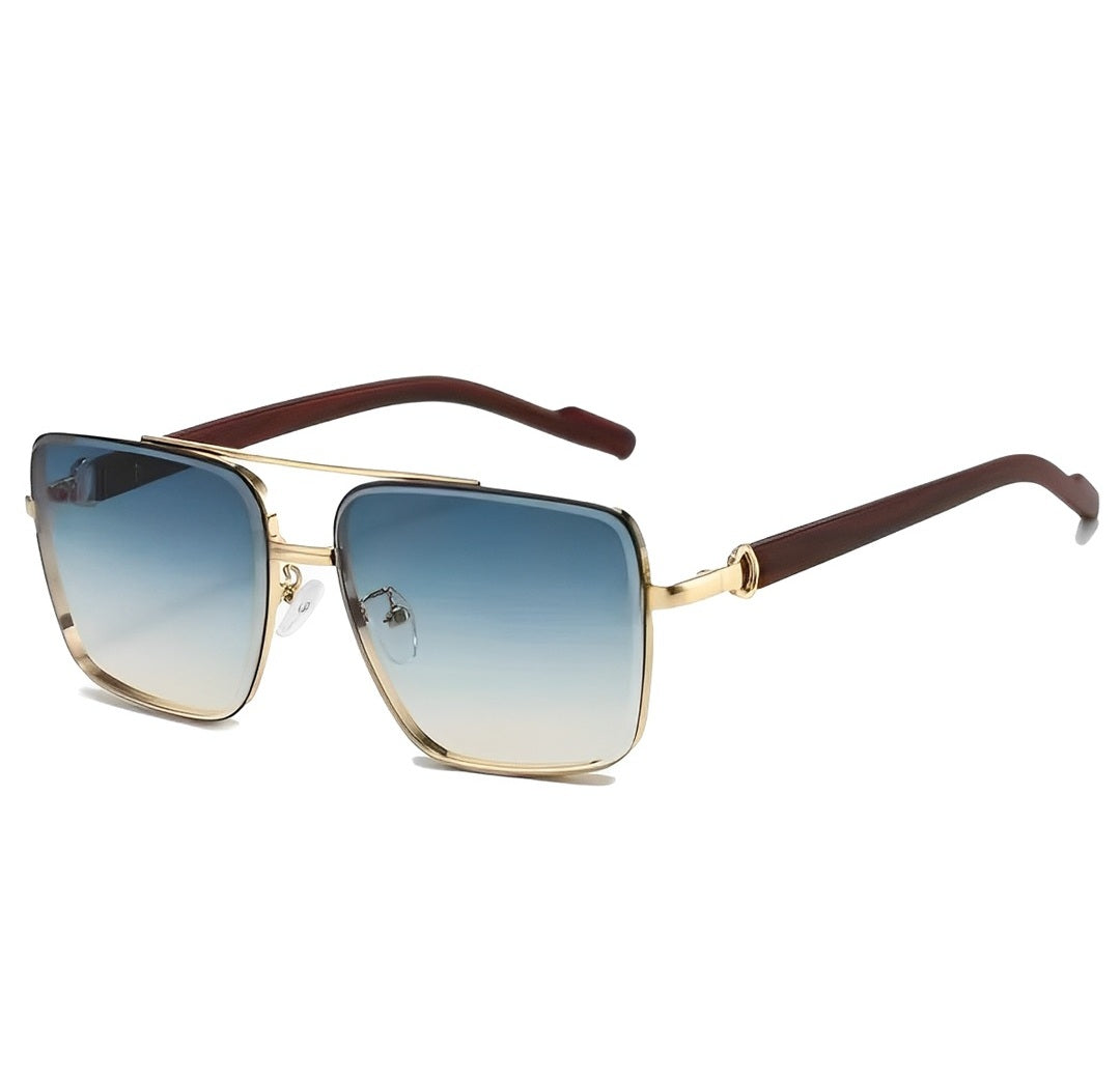 Gradient Yellow Tint Sunglasses for Men Women, Gold Rim Frameless Celeb Rapper Stylish Trendy Smoke Lens Eyewear