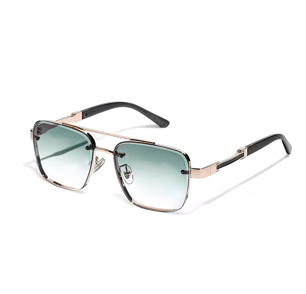 Gradient Green Gold Frame Oversized Square Sunglasses Rapper Hip Hop Celeb Styling for Men Women
