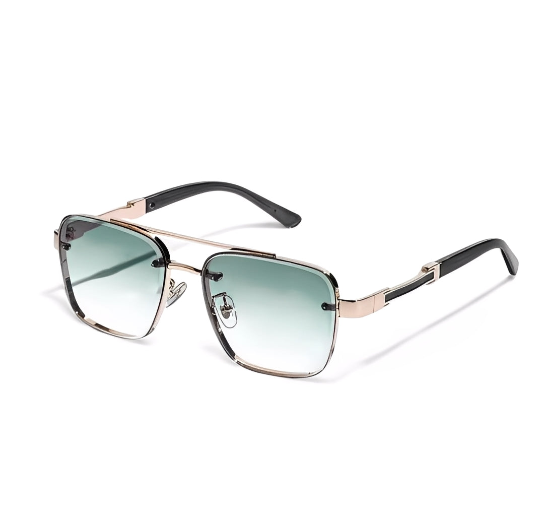 Gradient Green Gold Frame Oversized Square Sunglasses Rapper Hip Hop Celeb Styling for Men Women