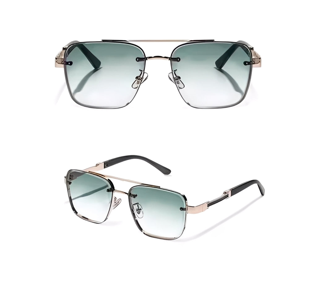 Gradient Green Gold Frame Oversized Square Sunglasses Rapper Hip Hop Celeb Styling for Men Women