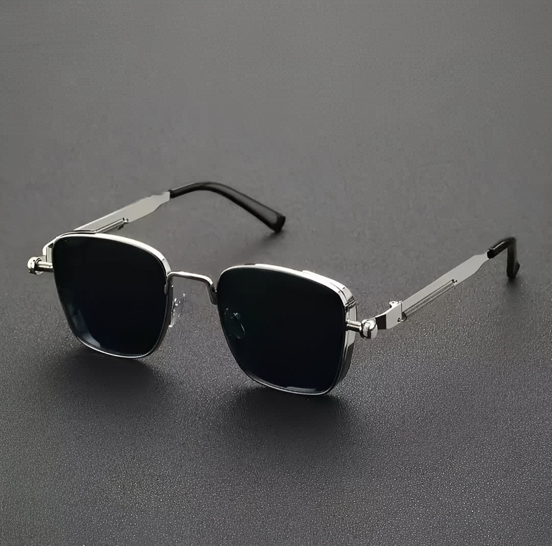 Side Shield Sunglasses Gunmetal Metal Silver Thin Curved Frame Semi See Through Lens 2025