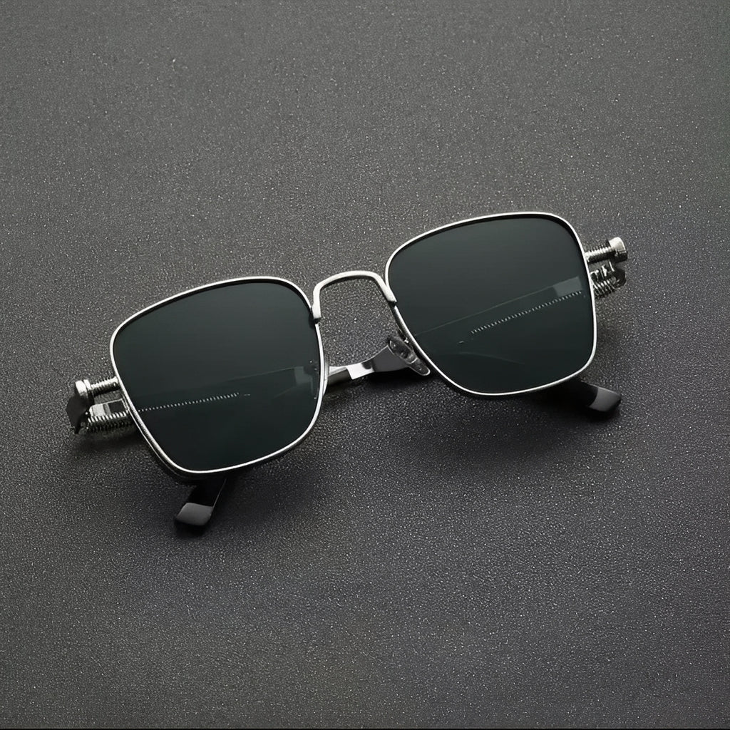 Side Shield Sunglasses Gunmetal Metal Silver Thin Curved Frame Semi See Through Lens 2025