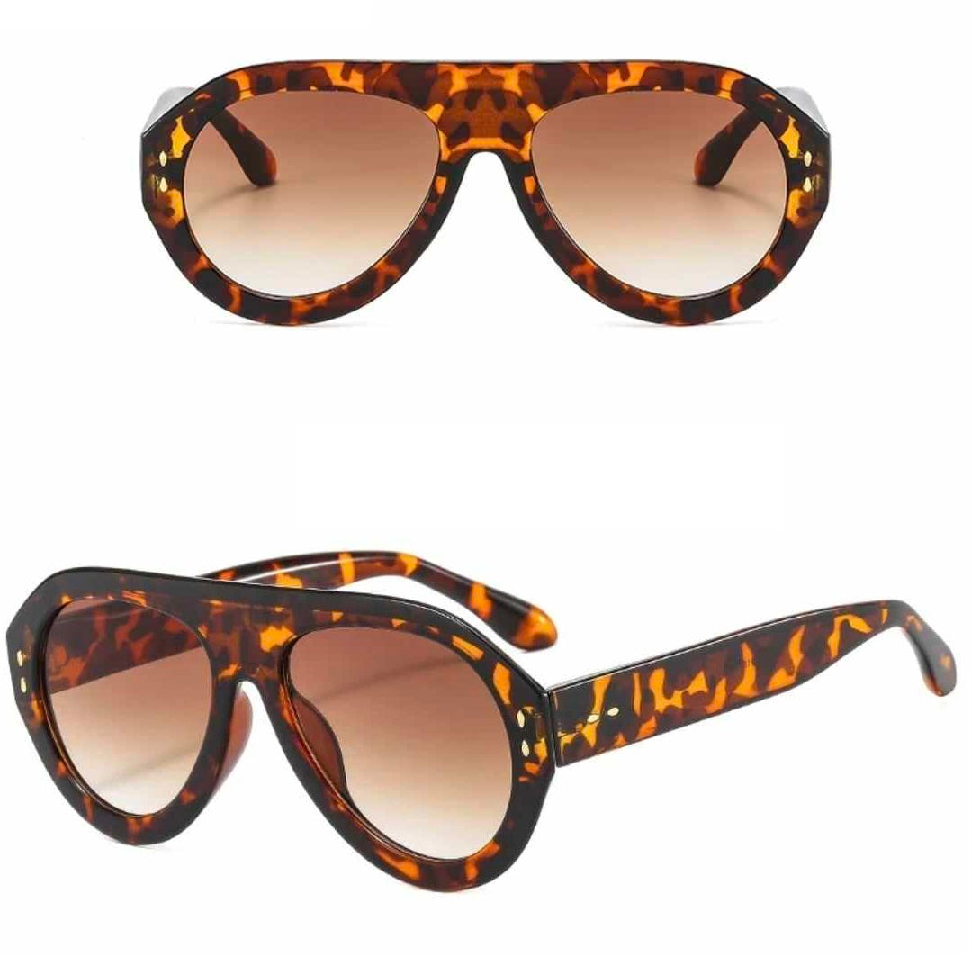 Retro Oval Leopard Print Sunglasses for Women and Men, Gradient Tan Lenses, Vintage 1970s Style Designer Style Fashion Eyewear