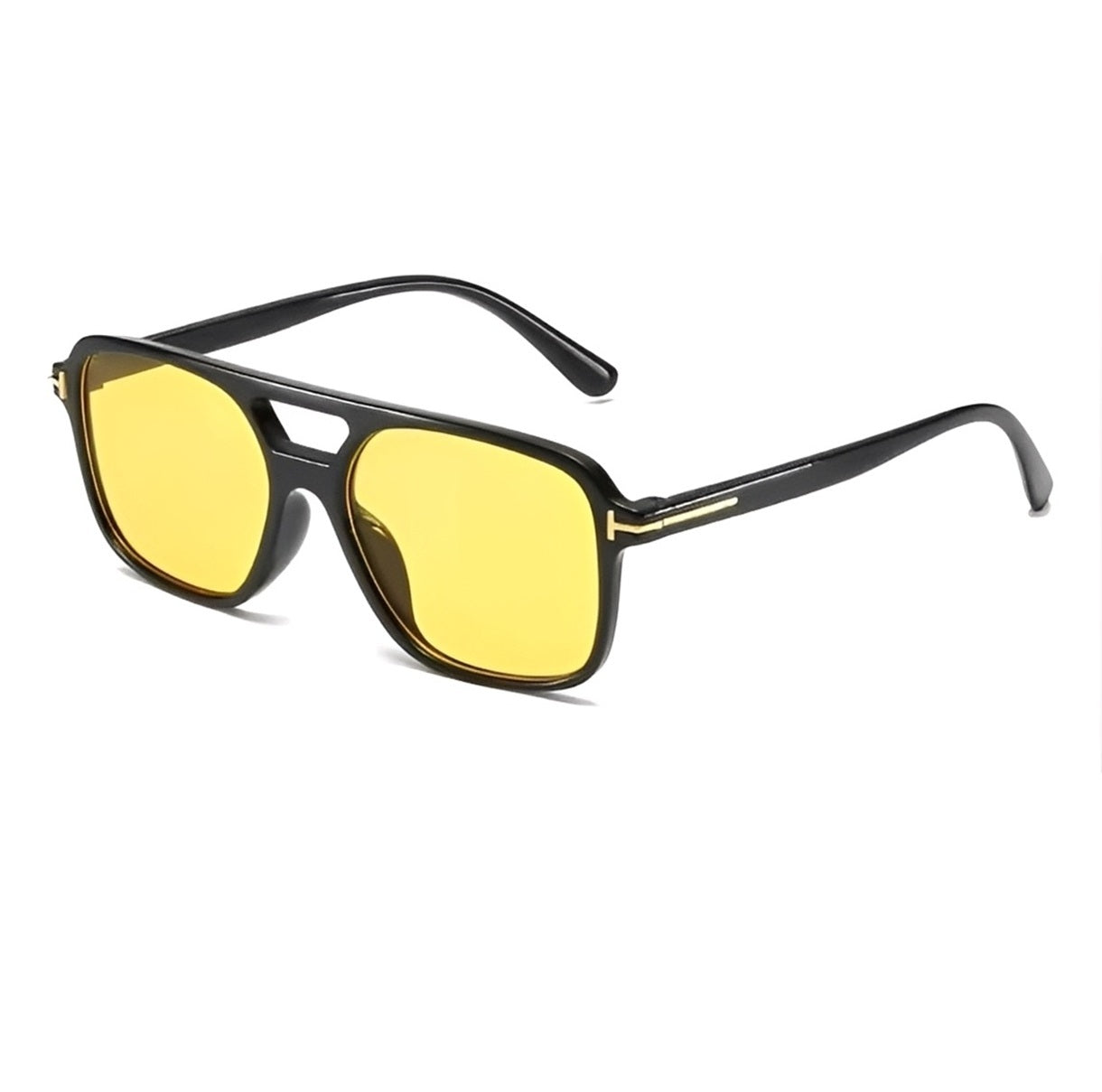 Oversized Pale Amber Lens Sunglasses Thin Black Square Frame Tangerine Yellow Light Tint Lenses