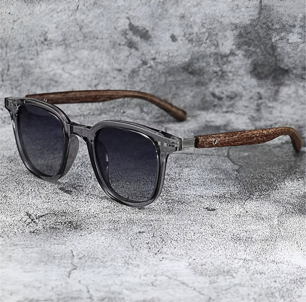 Johnny Depp Style Glasses, Perspex Frame Sunglasses, Gradient Gray Tint Lens, Wooden Arm for Man or Woman