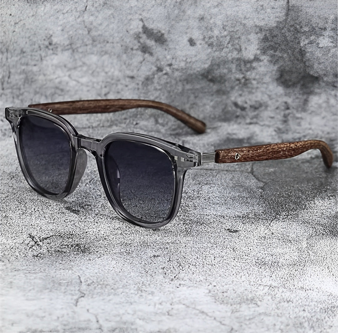 Johnny Depp Style Glasses, Perspex Frame Sunglasses, Gradient Gray Tint Lens, Wooden Arm for Man or Woman