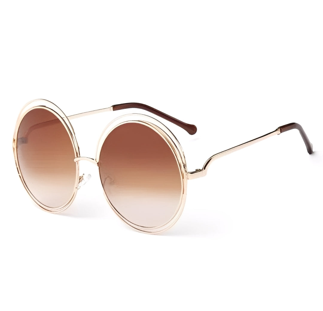 Gold Gradient Brown Celeb Oversized Circle Sunglasses for Women Ladies Lightly Tinted Tan Lens Ibiza Trends