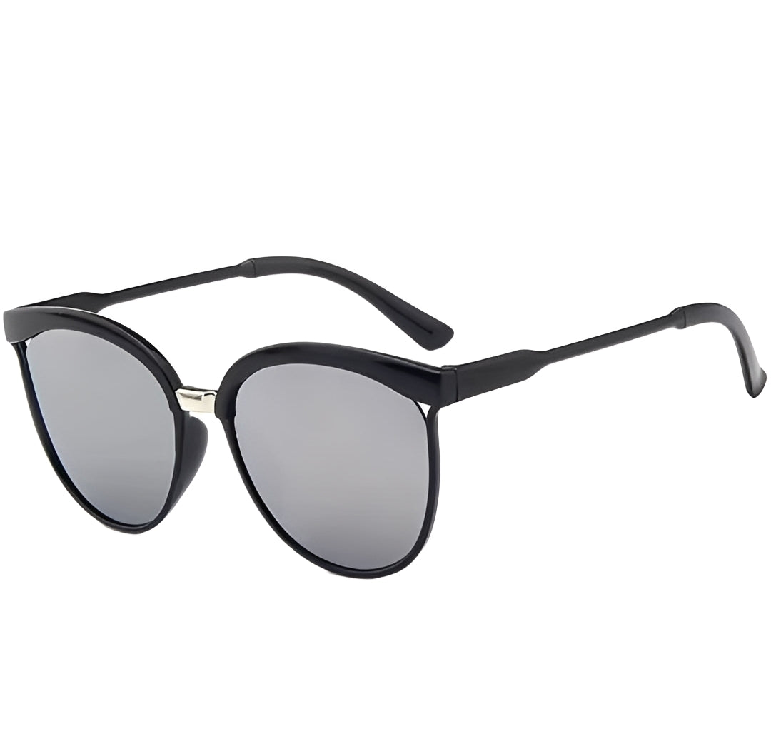 Oversized Lightweight Celeb Cateye Sunglasses for Women Ladies Silver Dark Mirrored Cat Eye Vintage Sun Glasses Circle Lens