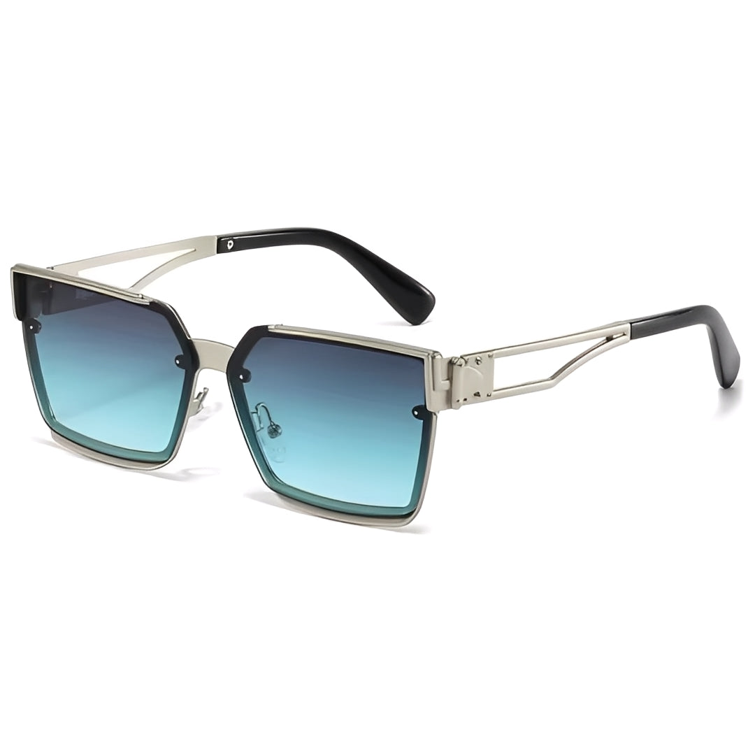 Mens Women Oversized Square Sunglasses Hexagon Geometric Frameless Cool Green Gradient Tint Lens