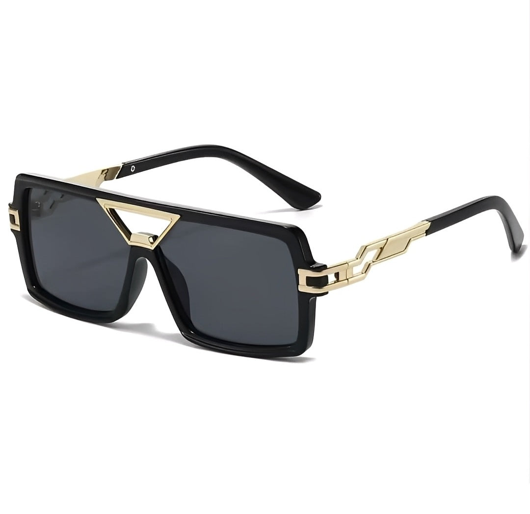 Final Boss Ibiza Square Sunglasses Bad Boy Shades Oversized Gold Detail Frame Solid Black Lens
