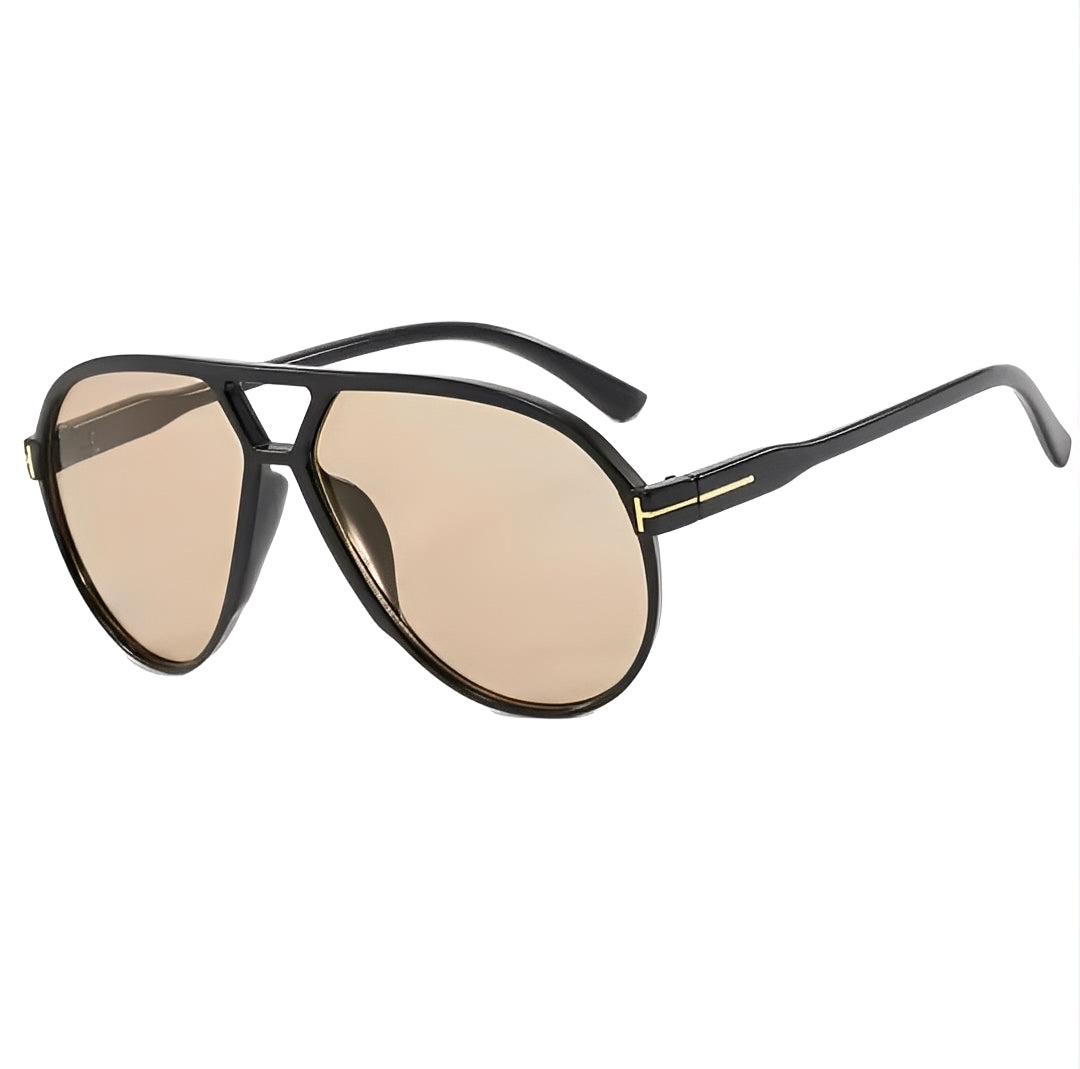 Oversized Thin Black Rim Sunglasses See through Lightly Tinted Tan Lens Celebrity Style Frames