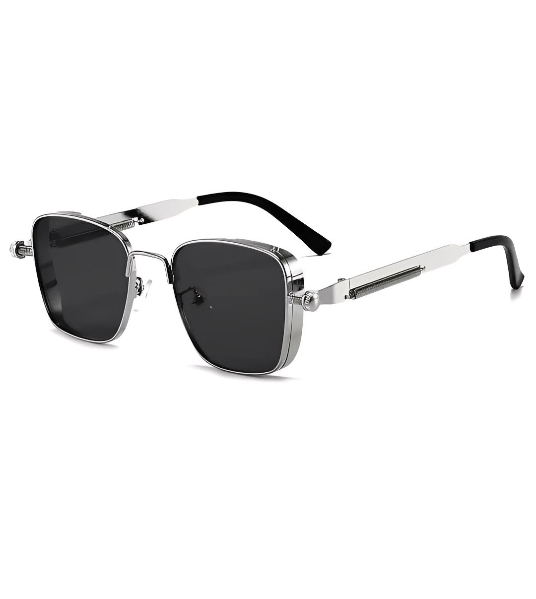 Side Shield Sunglasses Gunmetal Metal Silver Thin Curved Frame Semi See Through Lens 2025