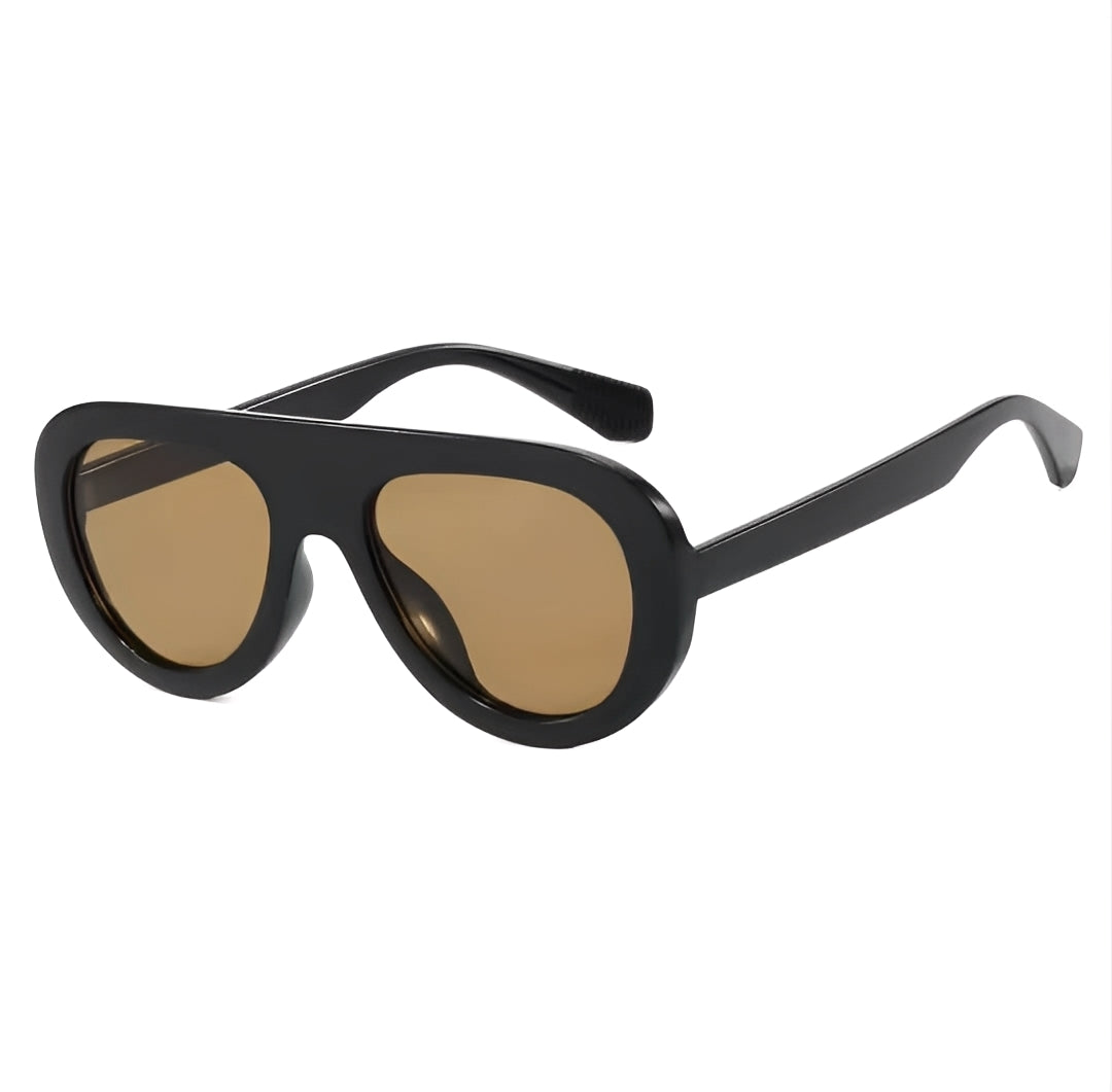 Tangerine Amber Lens Sunglasses Black Chunky Oval Frame Lightly Tinted Colour See Through