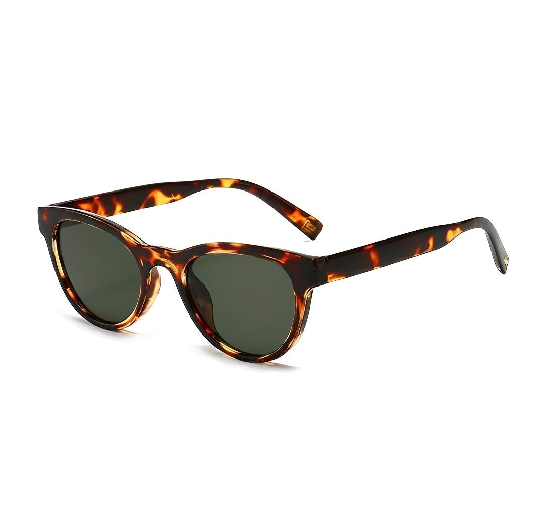 Slim Leopard Animal Print Celeb Cat Eye Women Ladies Sunglasses Oversized Retro Vintage Cat Eye Styling Dark Green Lens