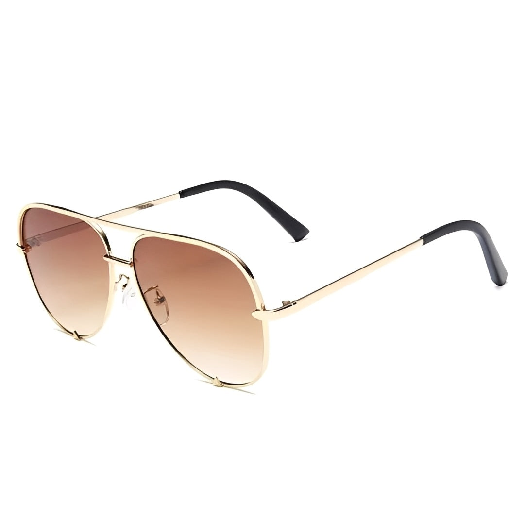 Gradient Brown Aviators Alloy Gold Frame Women Ladies Mens Sunglasses Lightly Tinted Tan Lens Retro Sun Glasses Ibiza Festival