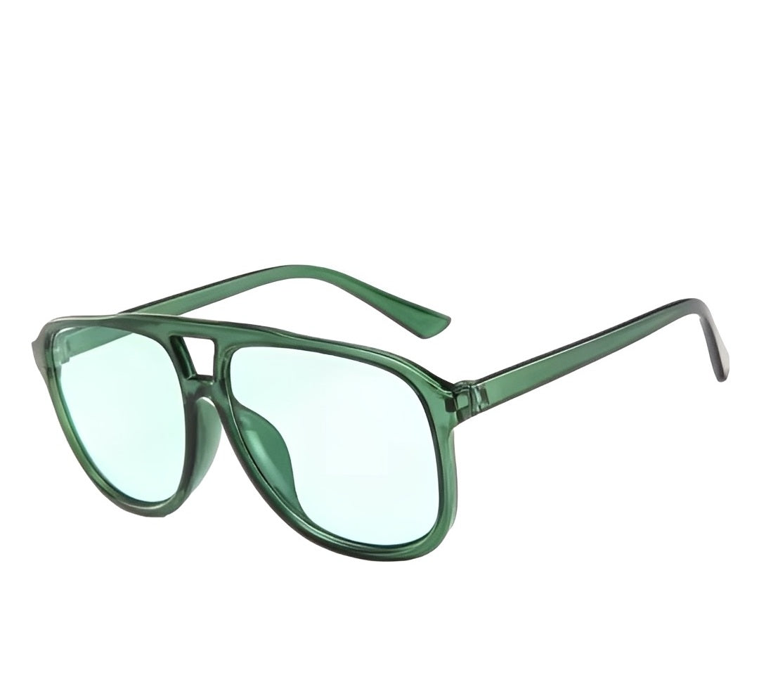 Celeb Style Lightly Tinted Sunglasses Womens, Oversized Rectangle Brow Bar Translucent Frame, Green, Tint Lens, Lightweight for Women Man, Retro Vintage Trending Sun Glasses Eye-wear