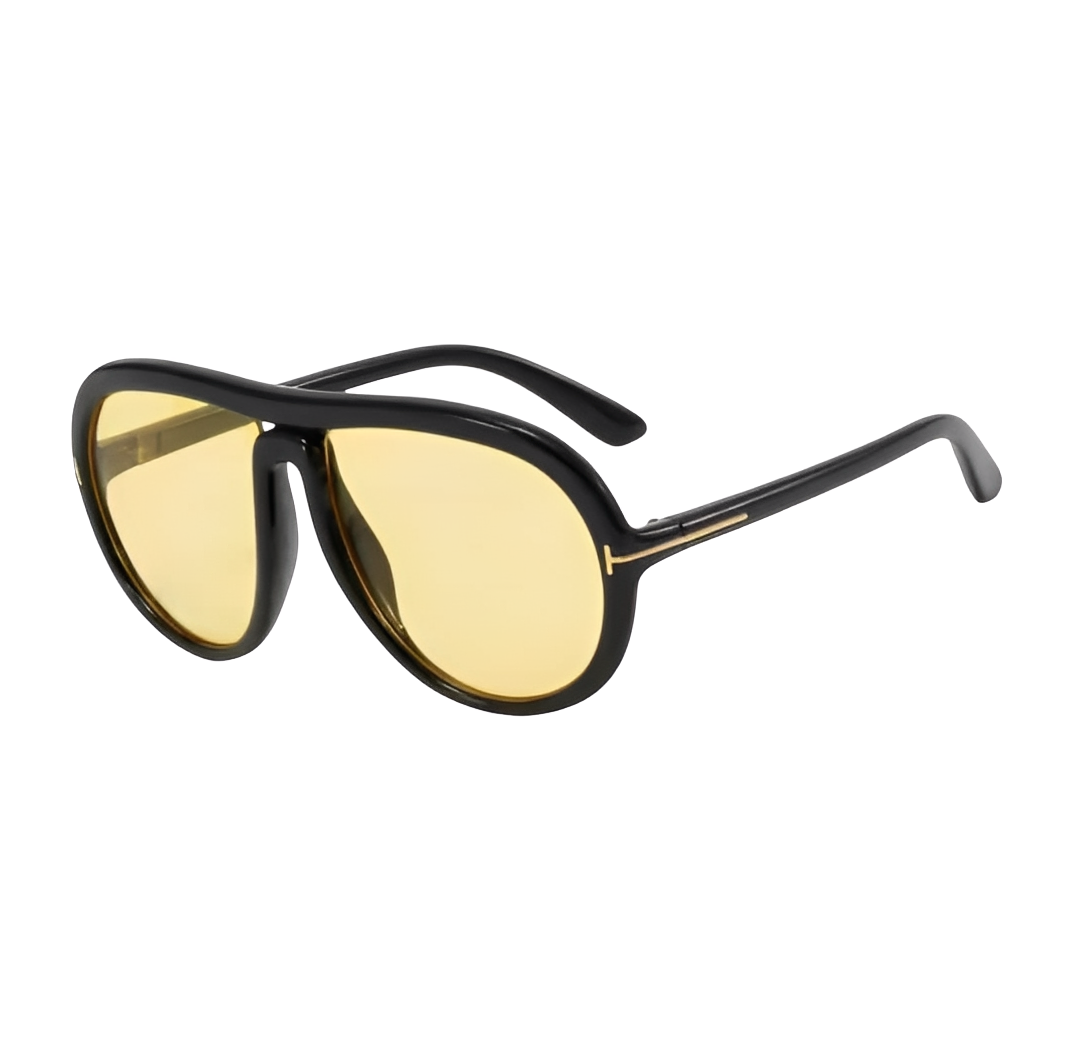 Oversized Yellow Tint Designer Style Sunglasses Big Black Frame Lightly Tinted see through Coloured Lenses