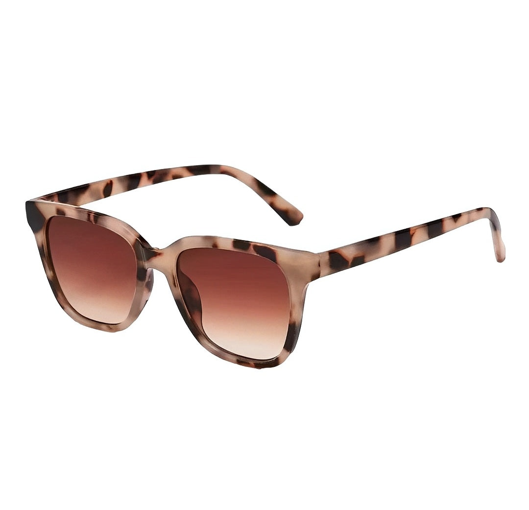 Square Tortoiseshell Sunglasses, Gradient Brown Lens, Vintage Style Leopard Frame Wayfarer Design