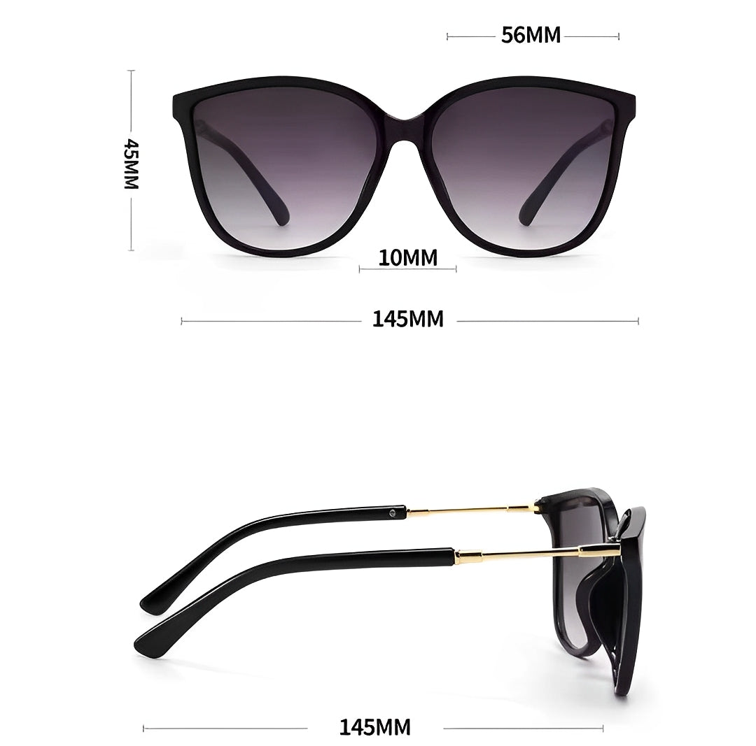 Feminine Elegant Luxury Sunglasses Gradient Black Cateye Sunglasses Marilyn Oversized Designer 1950's Cat Eye Celeb Retro Vintage Gold Detail Oversize Frame Lightly Tinted
