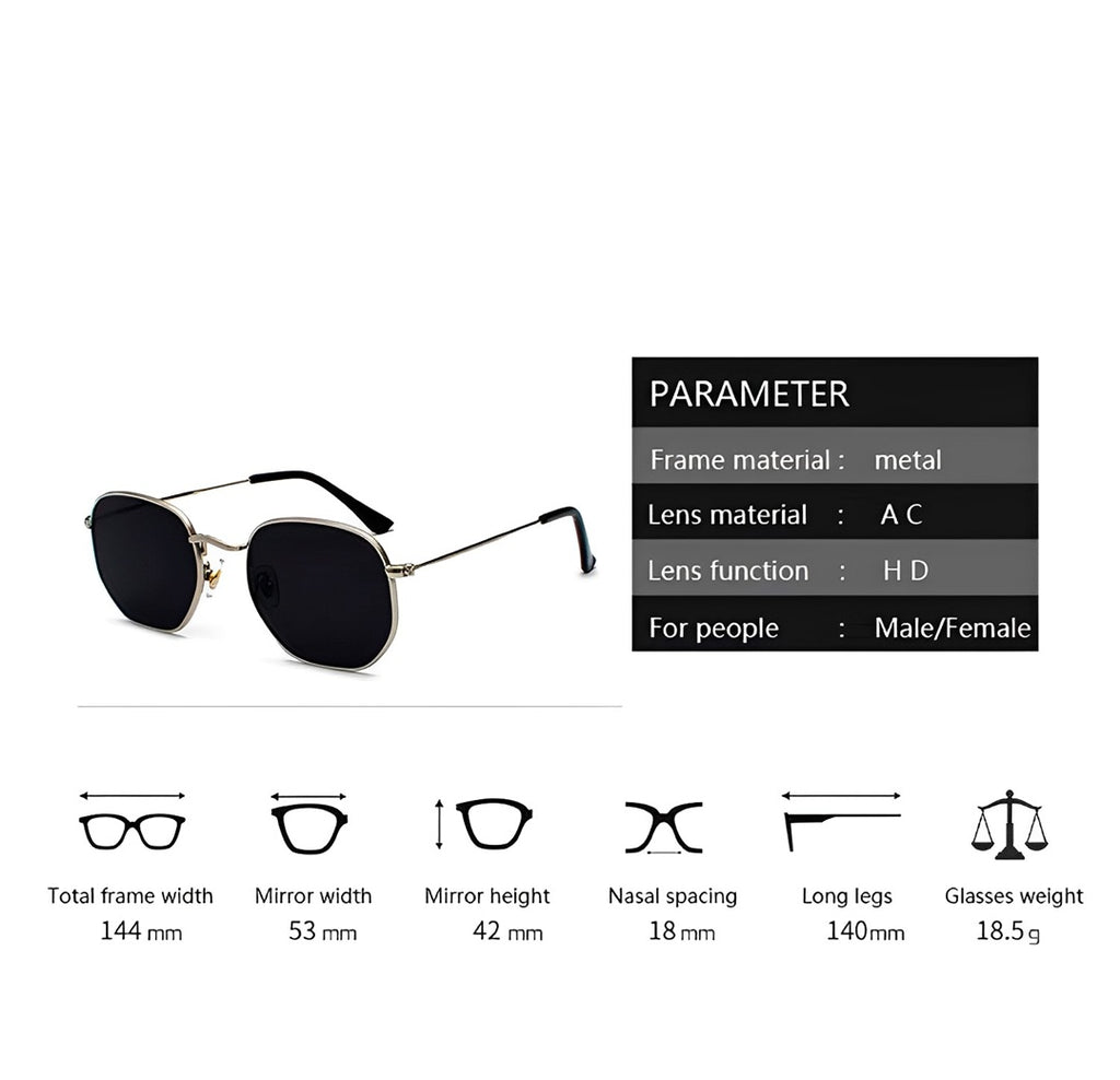 Gold Alloy Frame Hexagonal Geometric Sunglasses for Men Women Classic Style Brand Fashion Eyewear