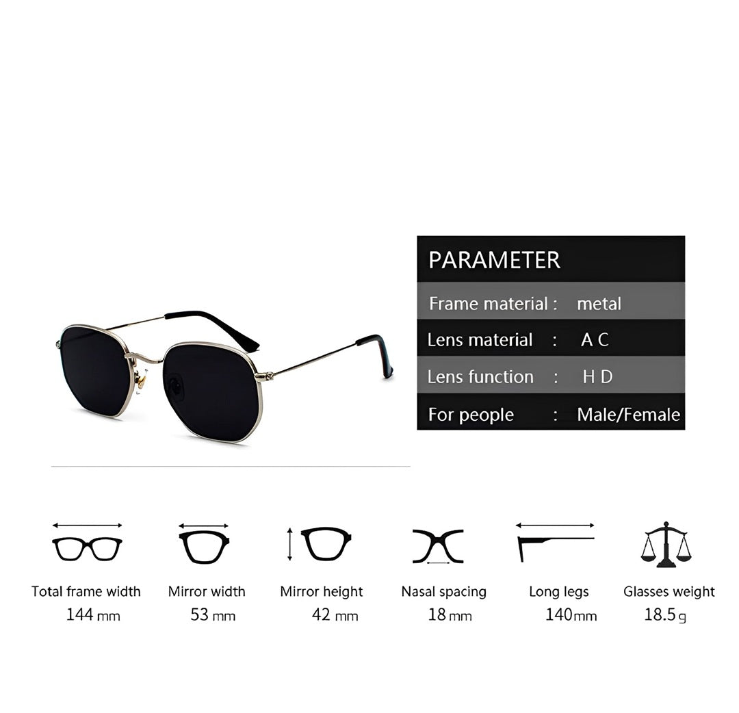 Gold Alloy Frame Hexagonal Geometric Sunglasses for Men Women Classic Style Brand Fashion Eyewear