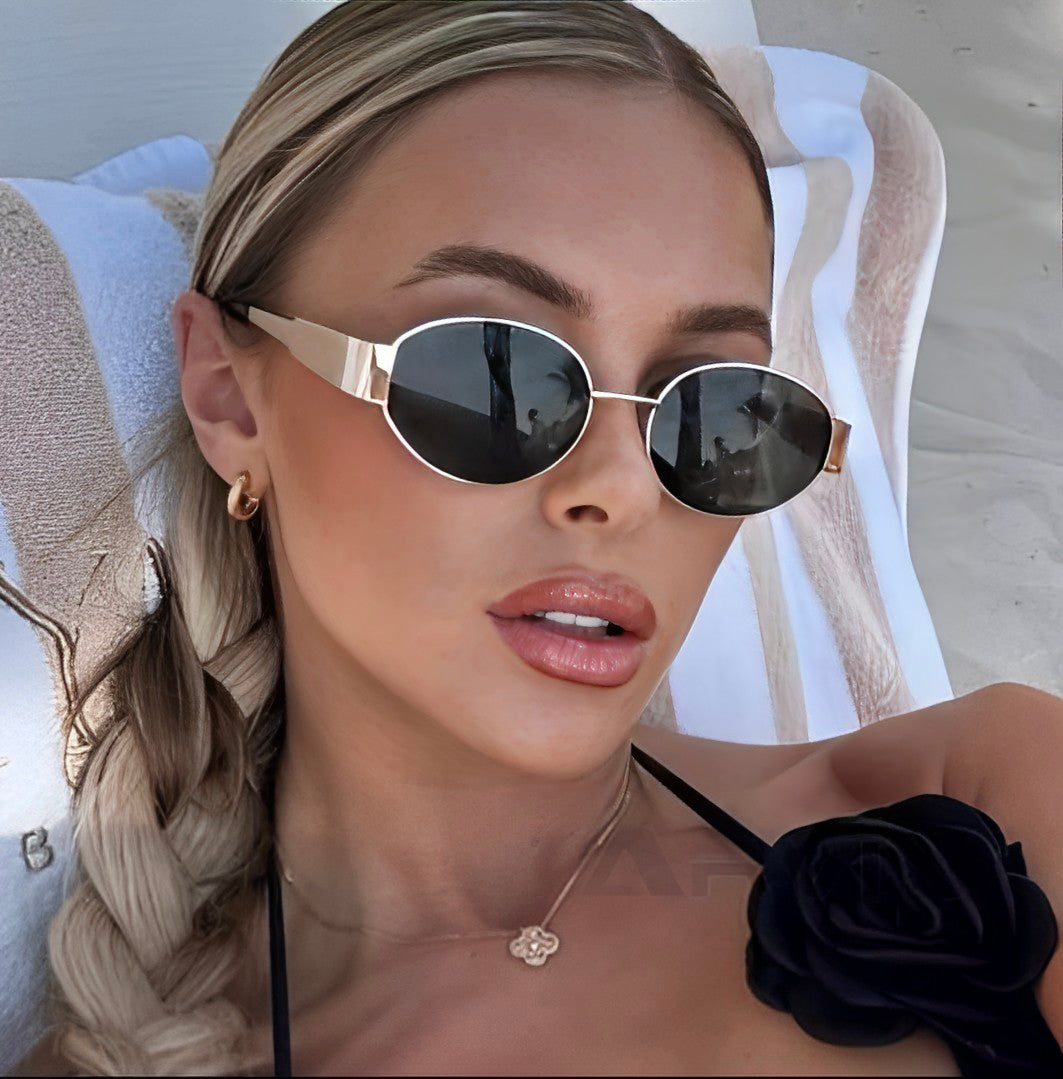 Triumph Style Sunglasses Oval Dark Grey Lens Silver Alloy Frame Celeb Style for Woman Man On-trend Fashion Festival Clubbing Glasses
