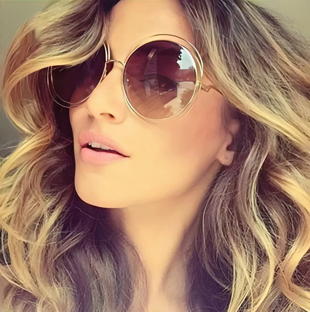 Gold Gradient Brown Celeb Oversized Circle Sunglasses for Women Ladies Lightly Tinted Tan Lens Ibiza Trends