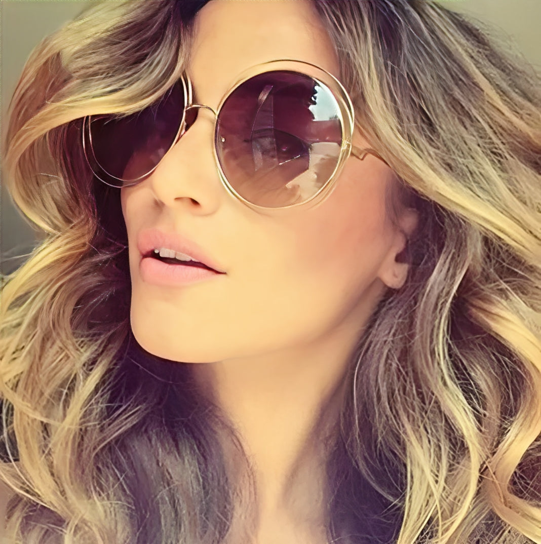 Gold Gradient Brown Celeb Oversized Circle Sunglasses for Women Ladies Lightly Tinted Tan Lens Ibiza Trends