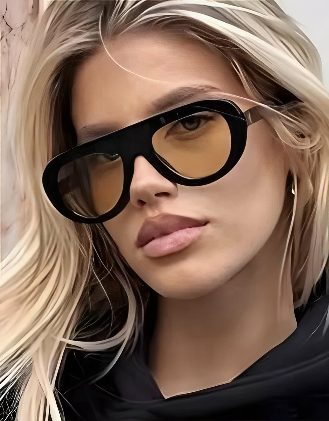 Tangerine Amber Lens Sunglasses Black Chunky Oval Frame Lightly Tinted Colour See Through