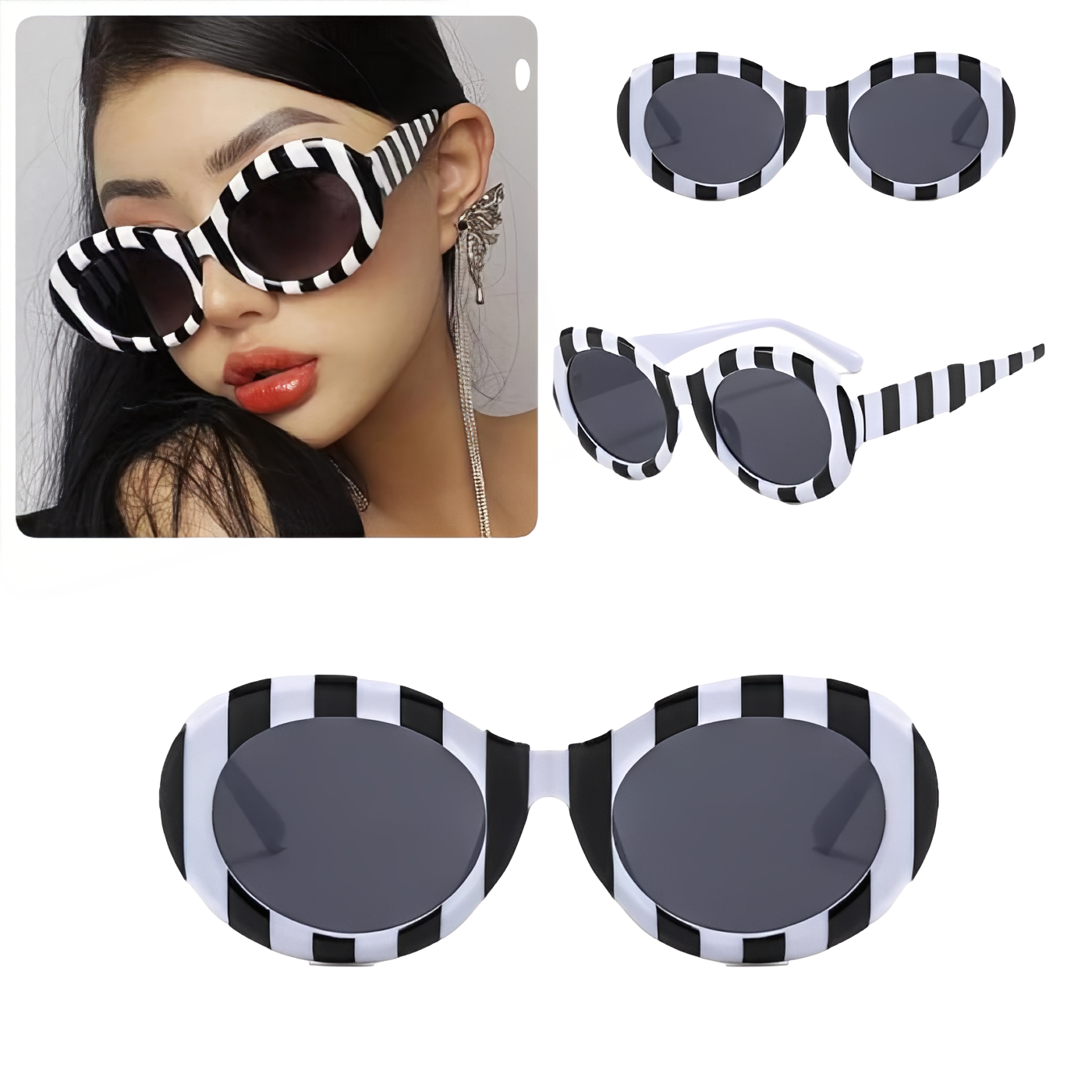 Oversized Oval Multicoloured Zebra Sunglasses for Women Man Retro Fashion Designer Inspired Clout Style Eyewear
