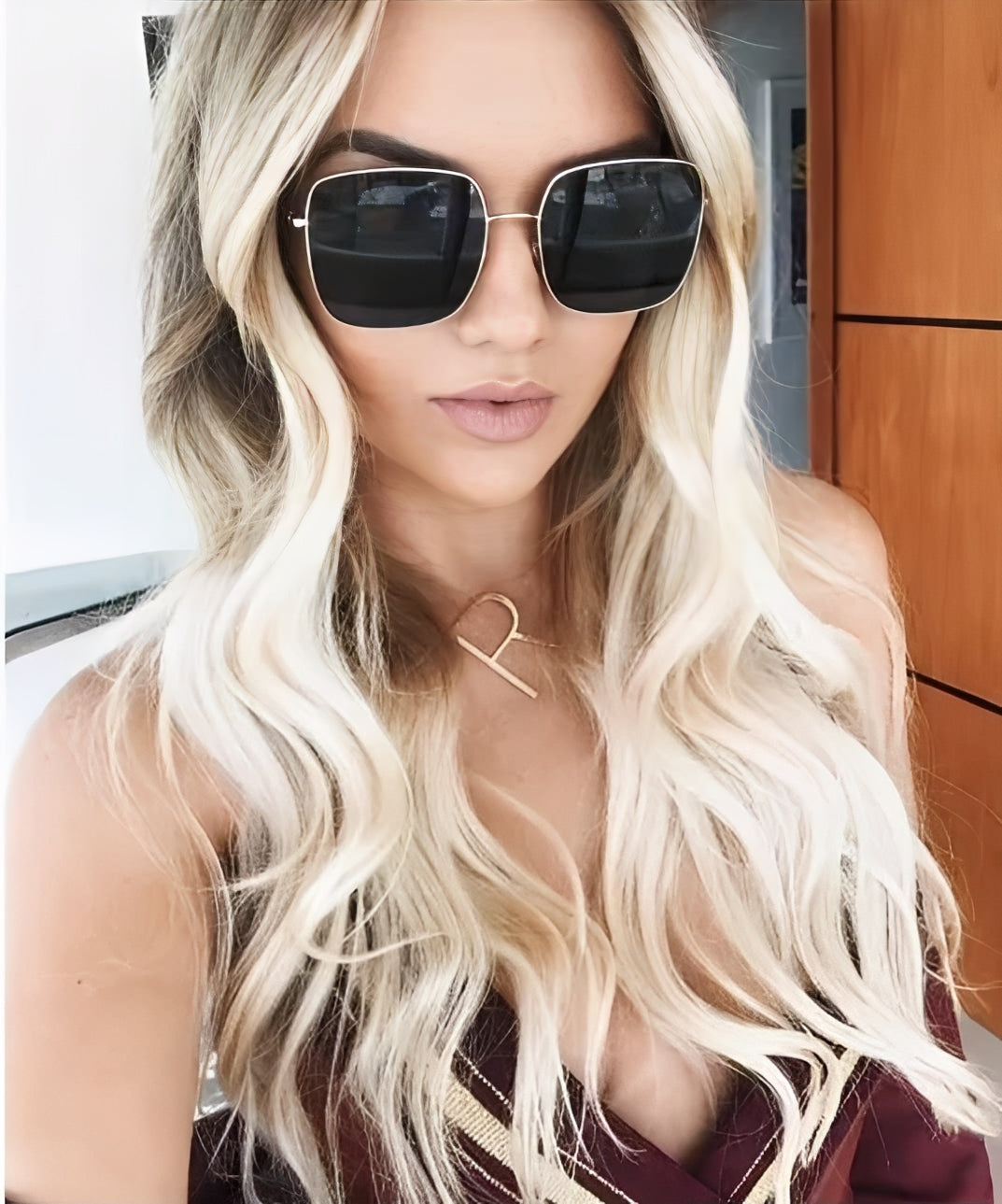 Womens Oversized Gold Geometric Square Sunglasses Thin Alloy Frame Solid Dark Grey Tint Lens