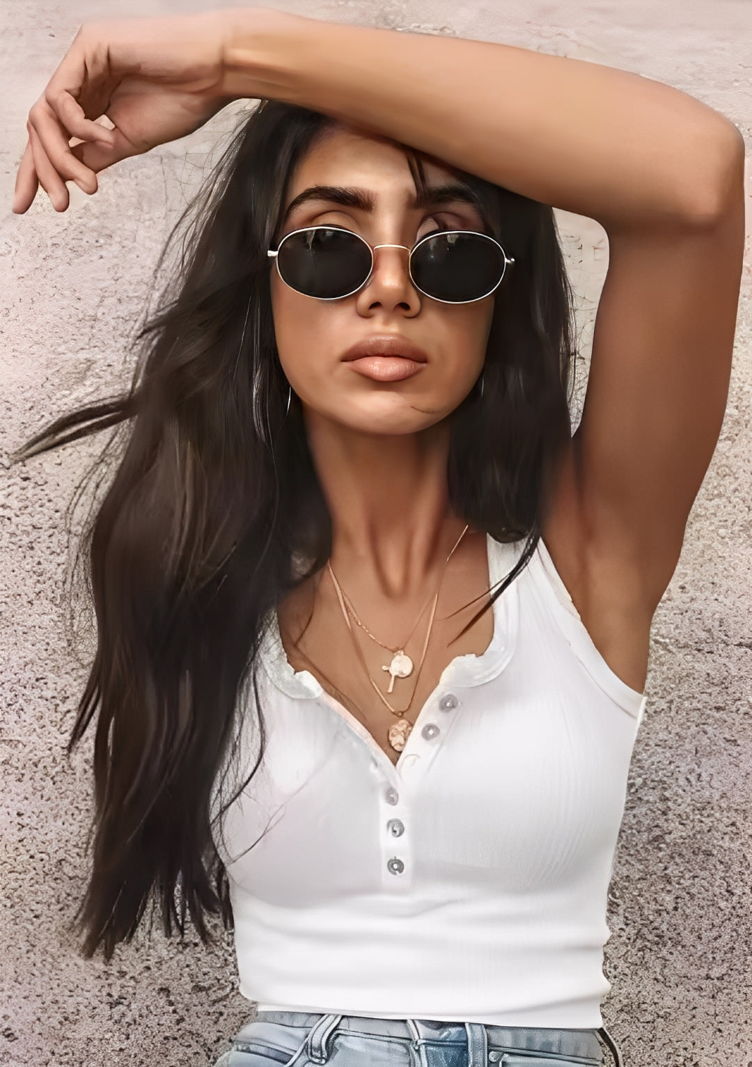Small Gold Alloy Frame Slim Oval Sunglasses Classic Retro Brand Style Solid Grey Lens Lightweight Design