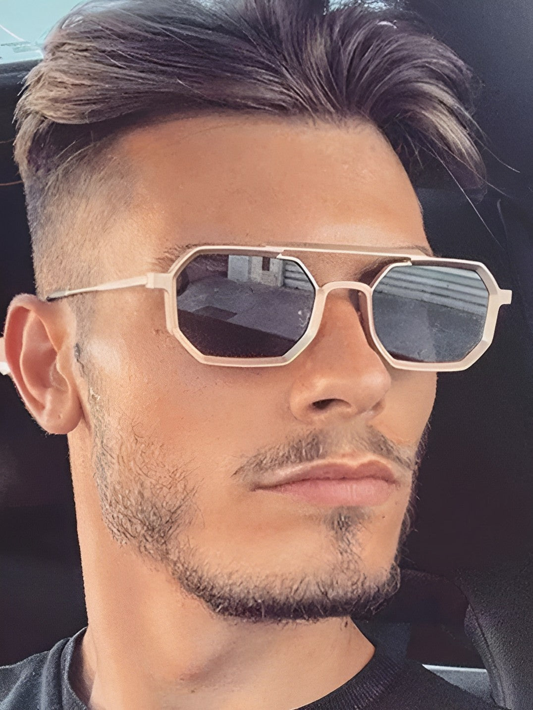 Hexagon Sunglasses, Retro Vintage Design, Silver Alloy Frame, Oversized Polygon Lenses, Polarised, Unisex