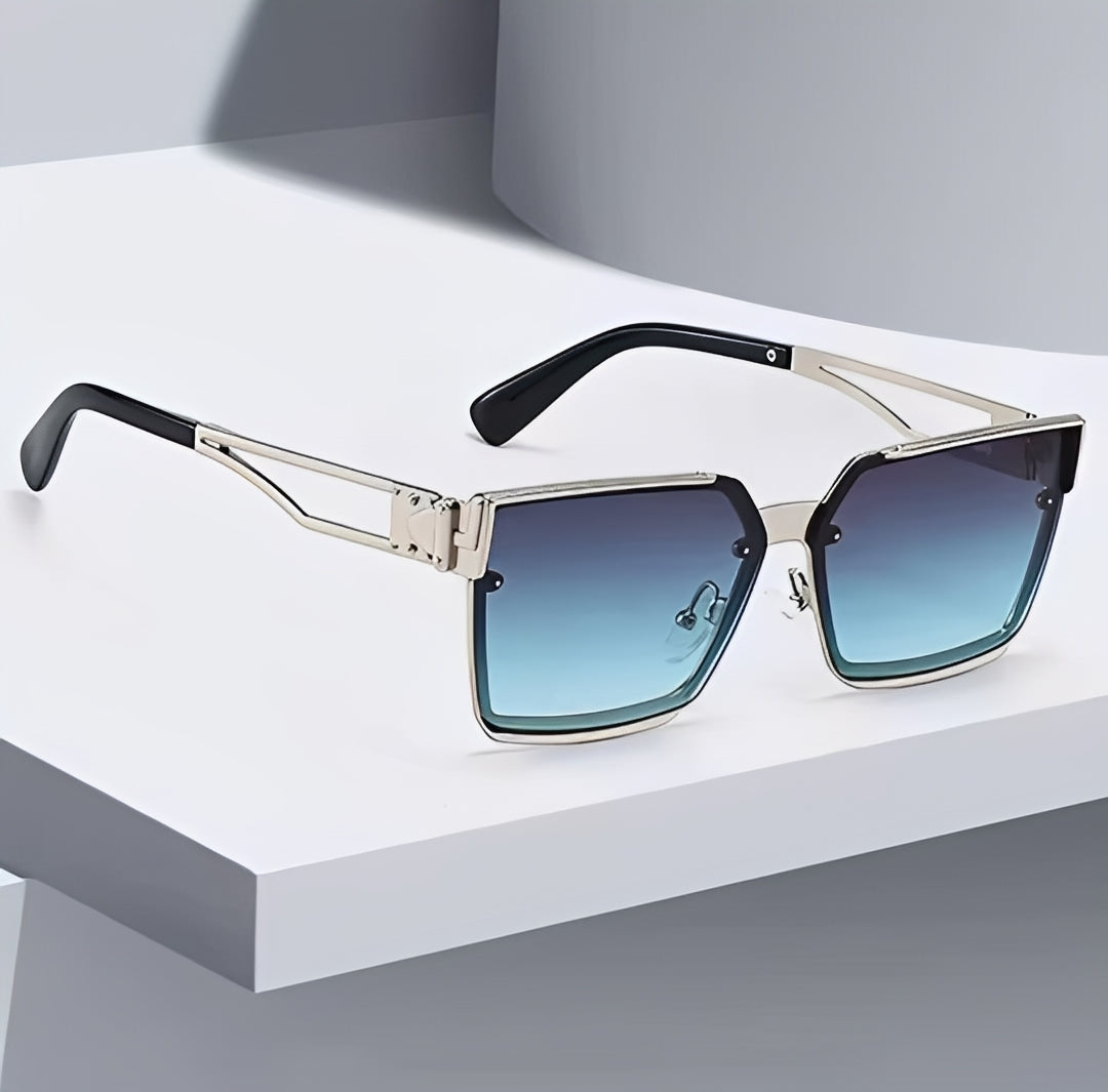 Mens Women Oversized Square Sunglasses Hexagon Geometric Frameless Cool Green Gradient Tint Lens