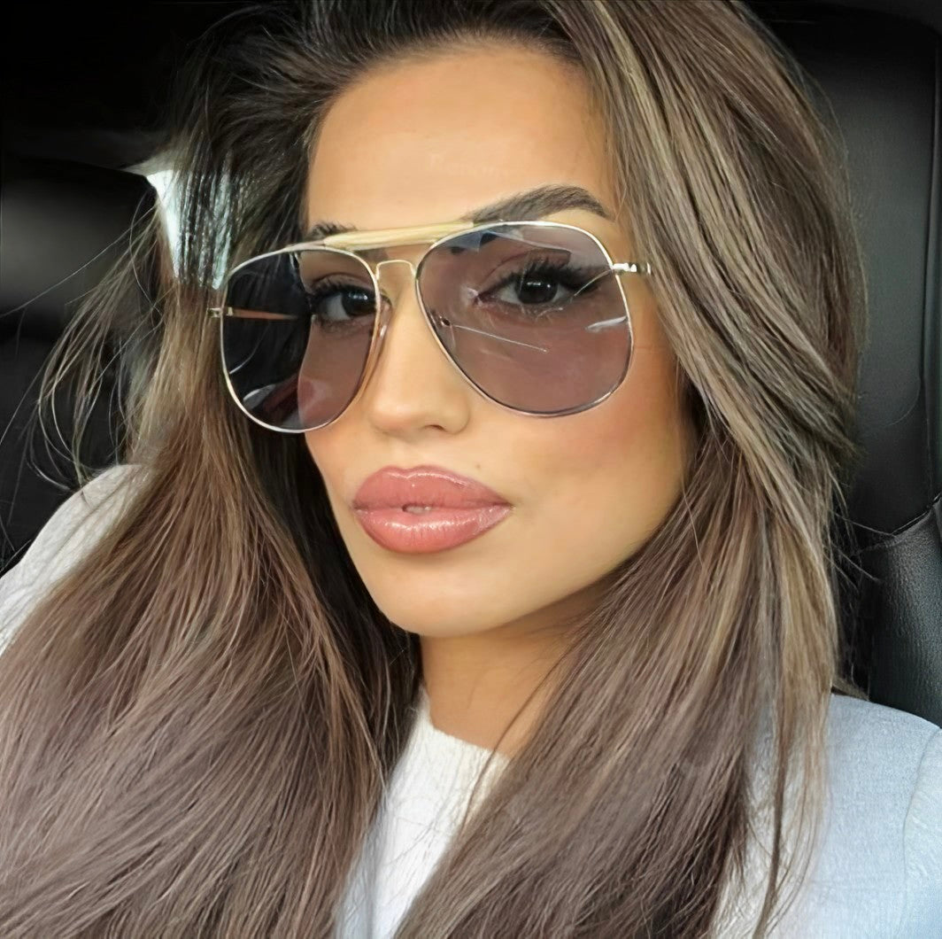 Oversized Celeb Brow Bar Pilot Sunglasses for Women and Men, Retro Designer High-end Style, Thin Metal Frame, Lightly Tinted Lens, Rose Gold, Shades Trending Sunglasses