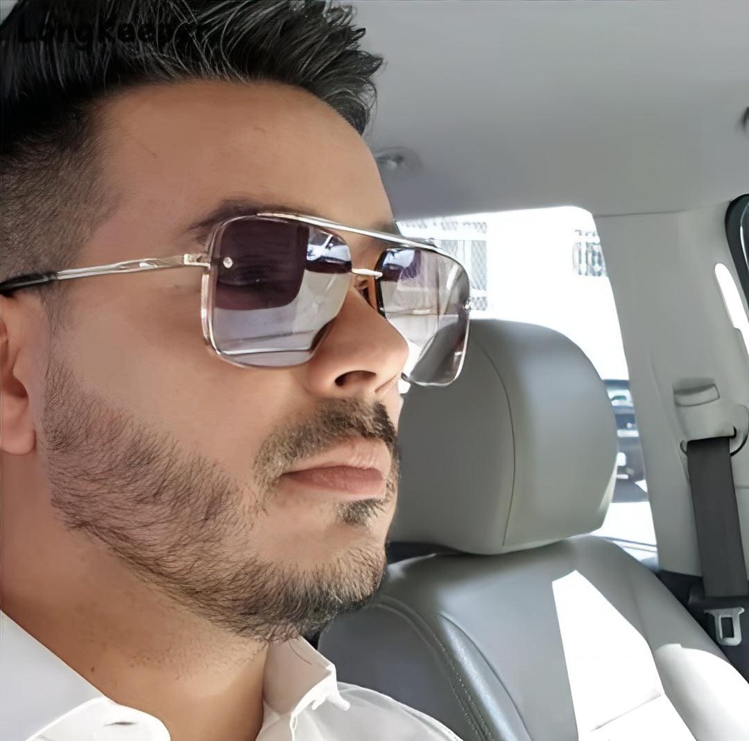 Oversized Square Sunglasses lightly Tinted Blue Lens Silver Alloy Strong Frame Rapper Hip Hop Celeb Styling for Men Women