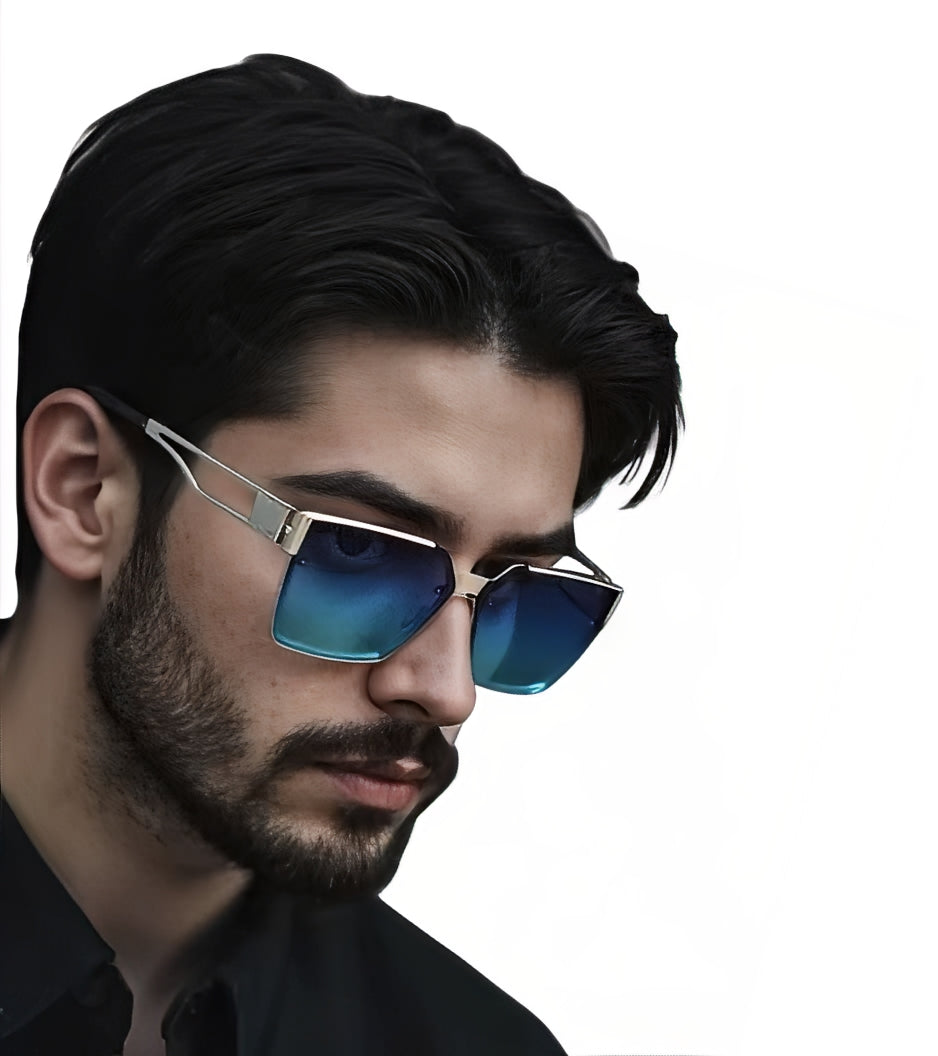 Mens Women Oversized Square Sunglasses Hexagon Geometric Frameless Cool Green Gradient Tint Lens