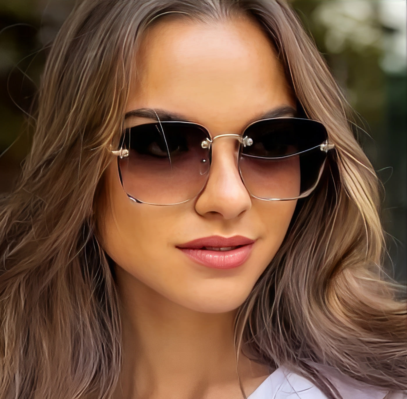 Elegant Designer No-frame Sunglasses Celeb Rimless Gradient Lilac Diamond Cut for Women High End Eyewear