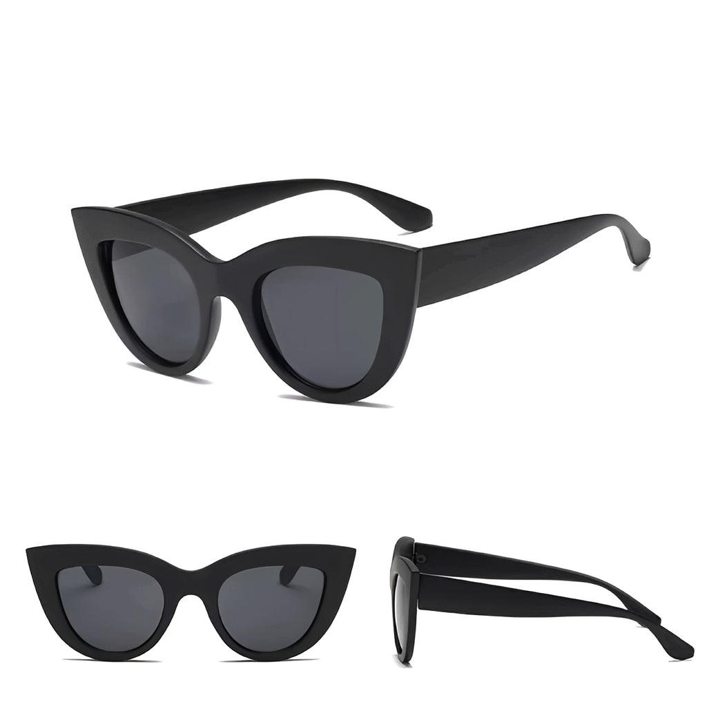 Black Sand Cat Eye Sunglasses Oversized Women Ladies Retro Cat Eye Edgy Silhouette Brand Design