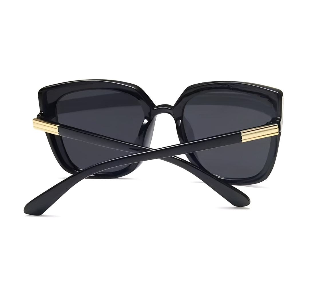 Black Square Cateye Brand Sunglasses for Women Celeb Retro Vintage Black Frame Gold Detail Oversize Frame