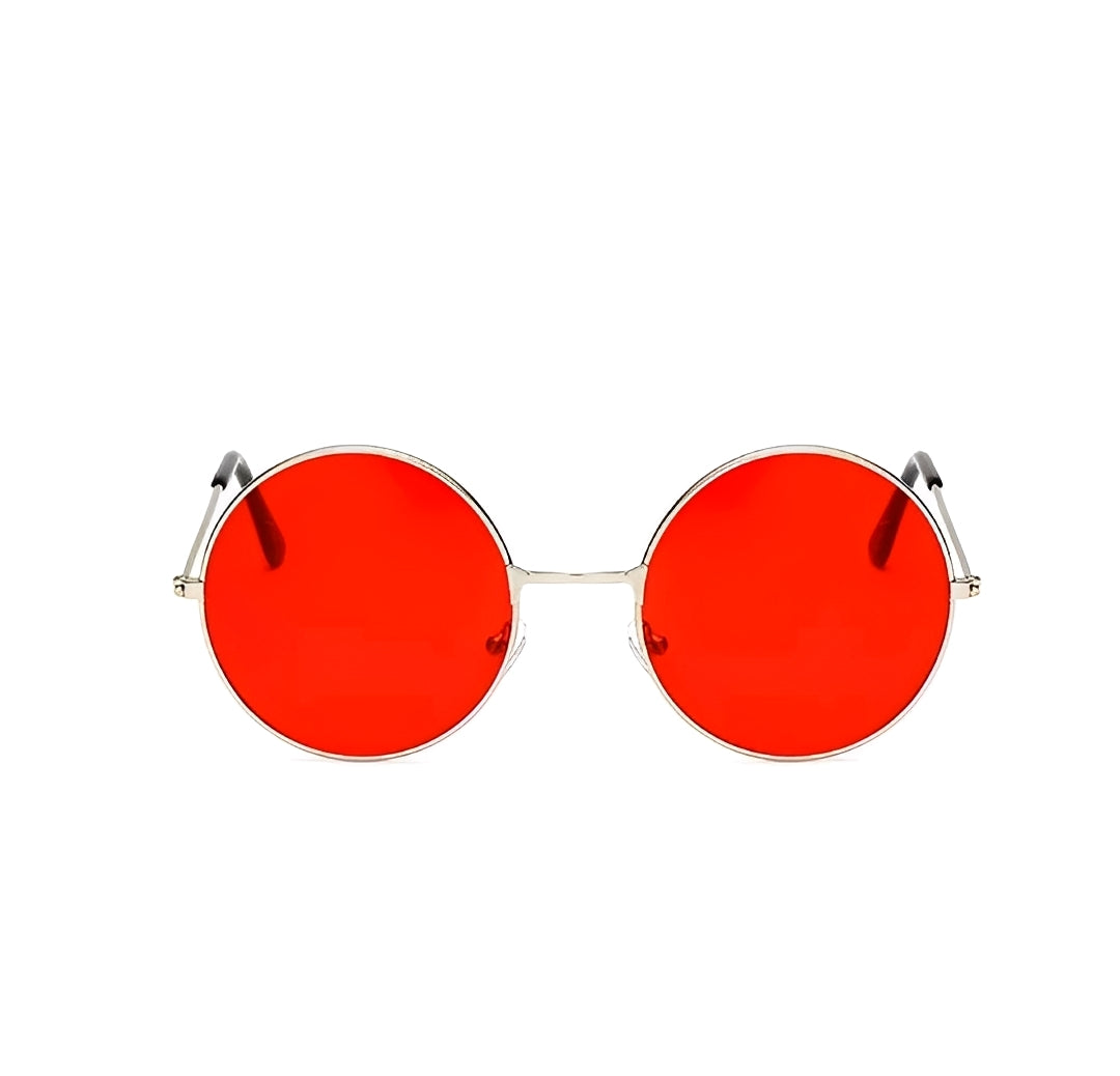 Red Round Sunglasses for Women Men Retro Hippy Vintage Ibiza Festival Clubbing Cosplay Big Circle Lens Solid Alloy Metal Frame