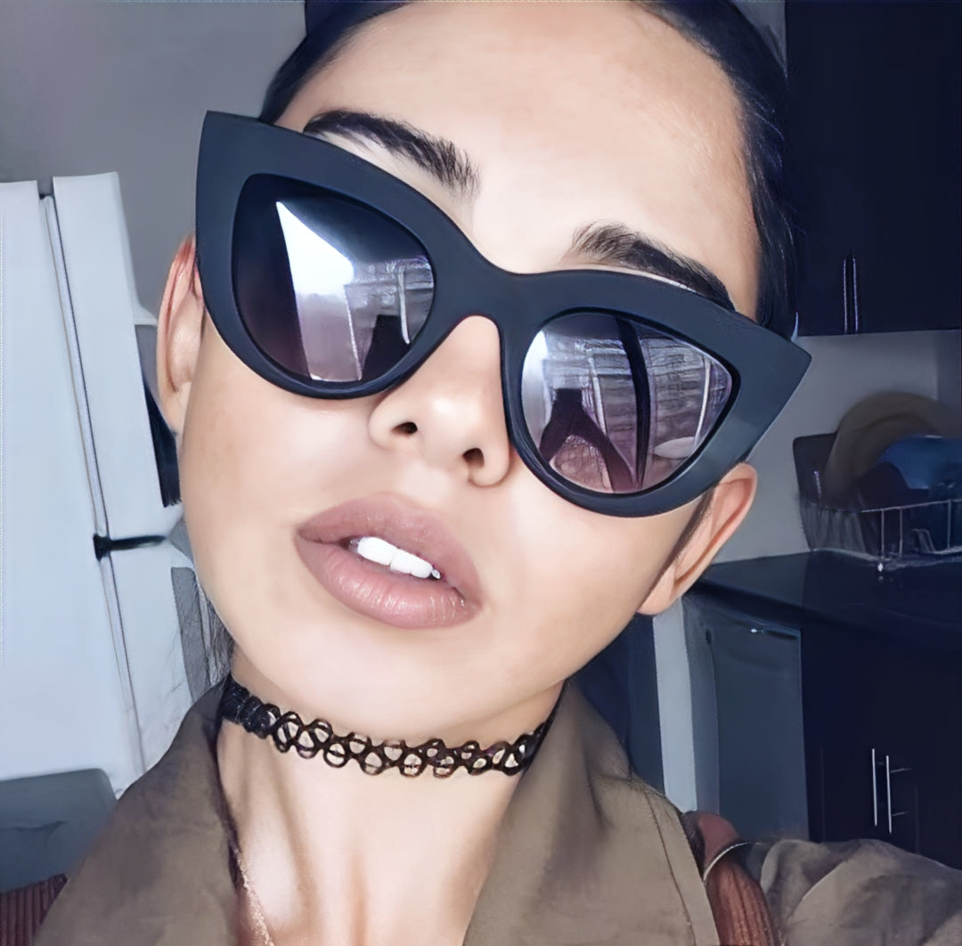 Black Sand Cat Eye Sunglasses Oversized Women Ladies Retro Cat Eye Edgy Silhouette Brand Design