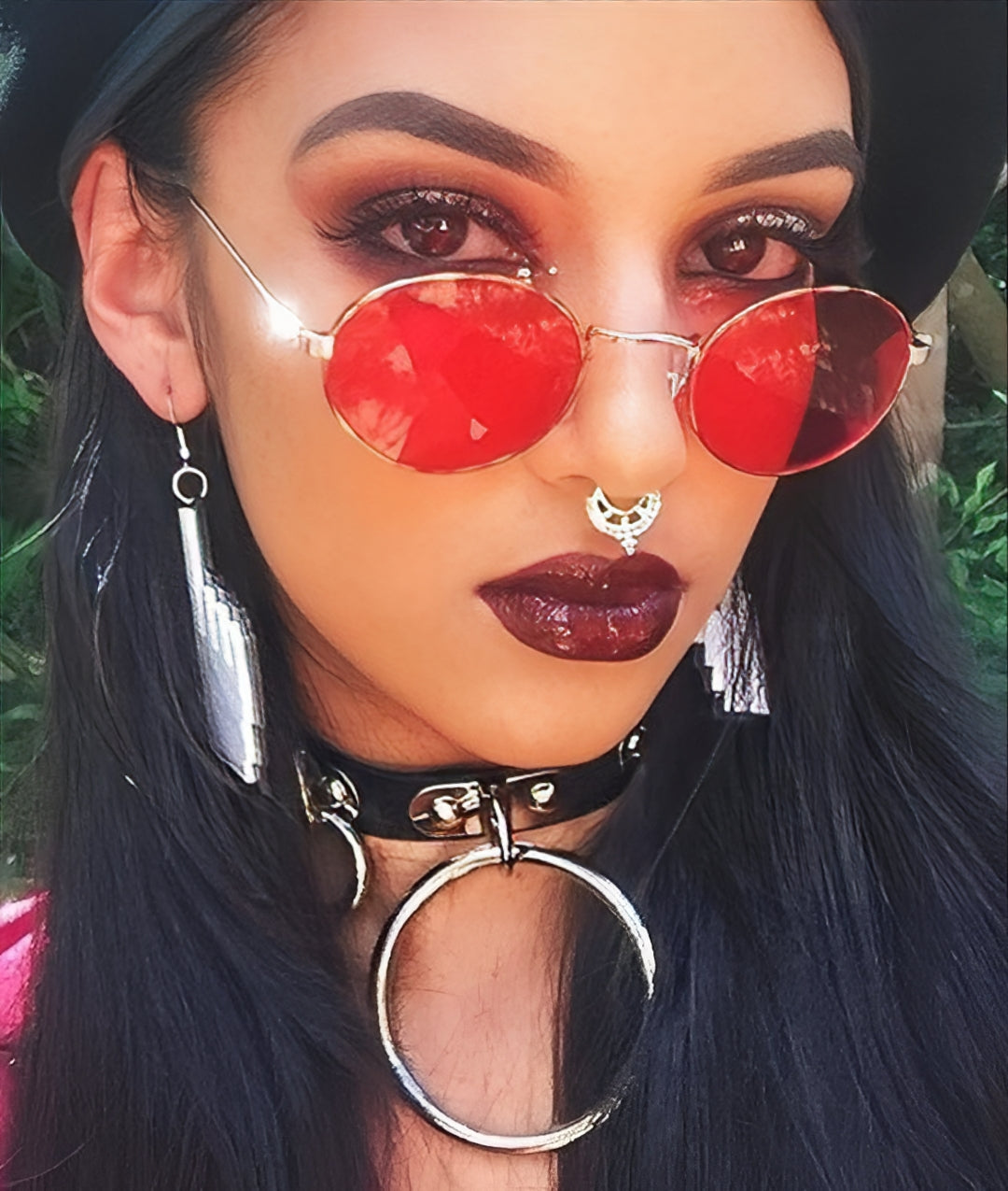 Red Round Sunglasses for Women Men Retro Hippy Vintage Ibiza Festival Clubbing Cosplay Big Circle Lens Solid Alloy Metal Frame