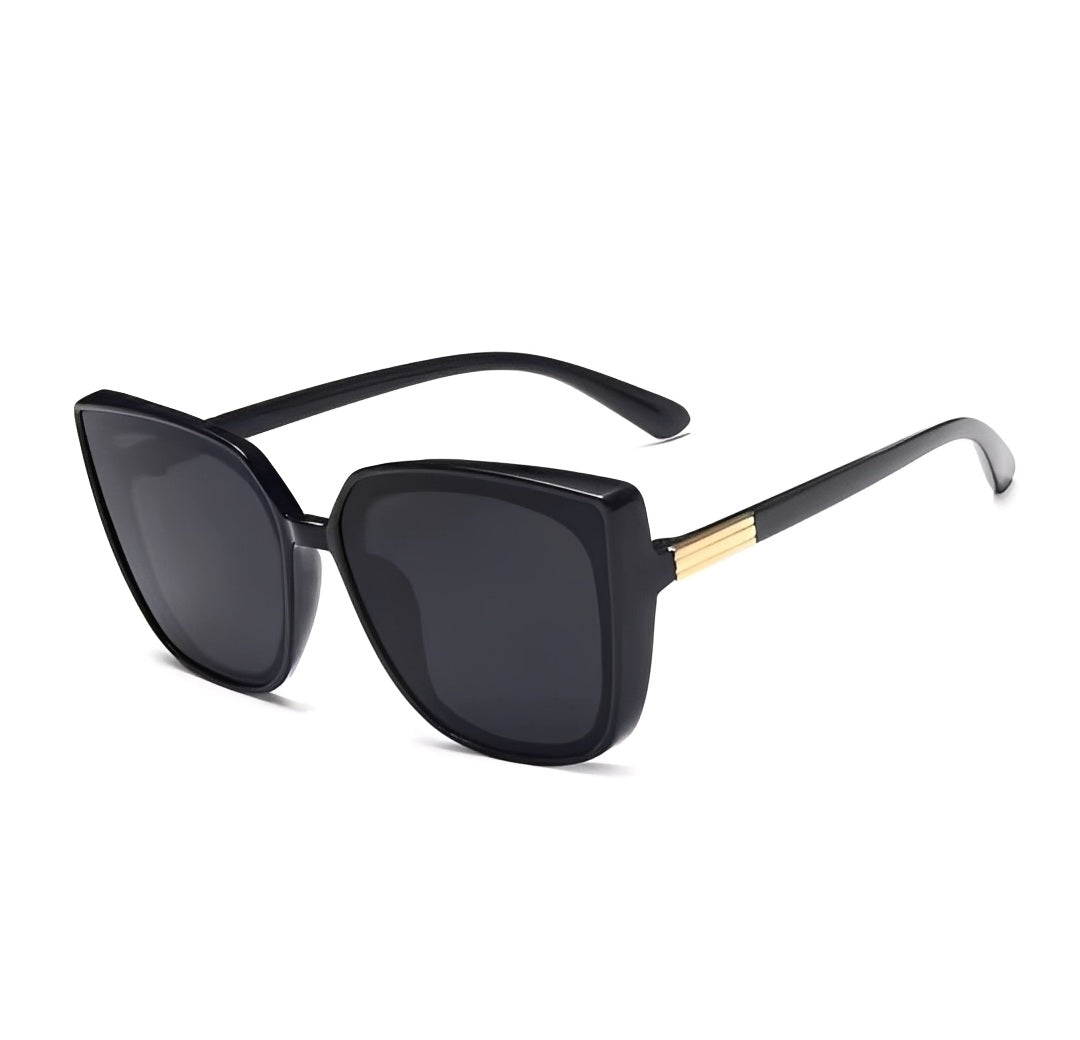 Black Square Cateye Brand Sunglasses for Women Celeb Retro Vintage Black Frame Gold Detail Oversize Frame