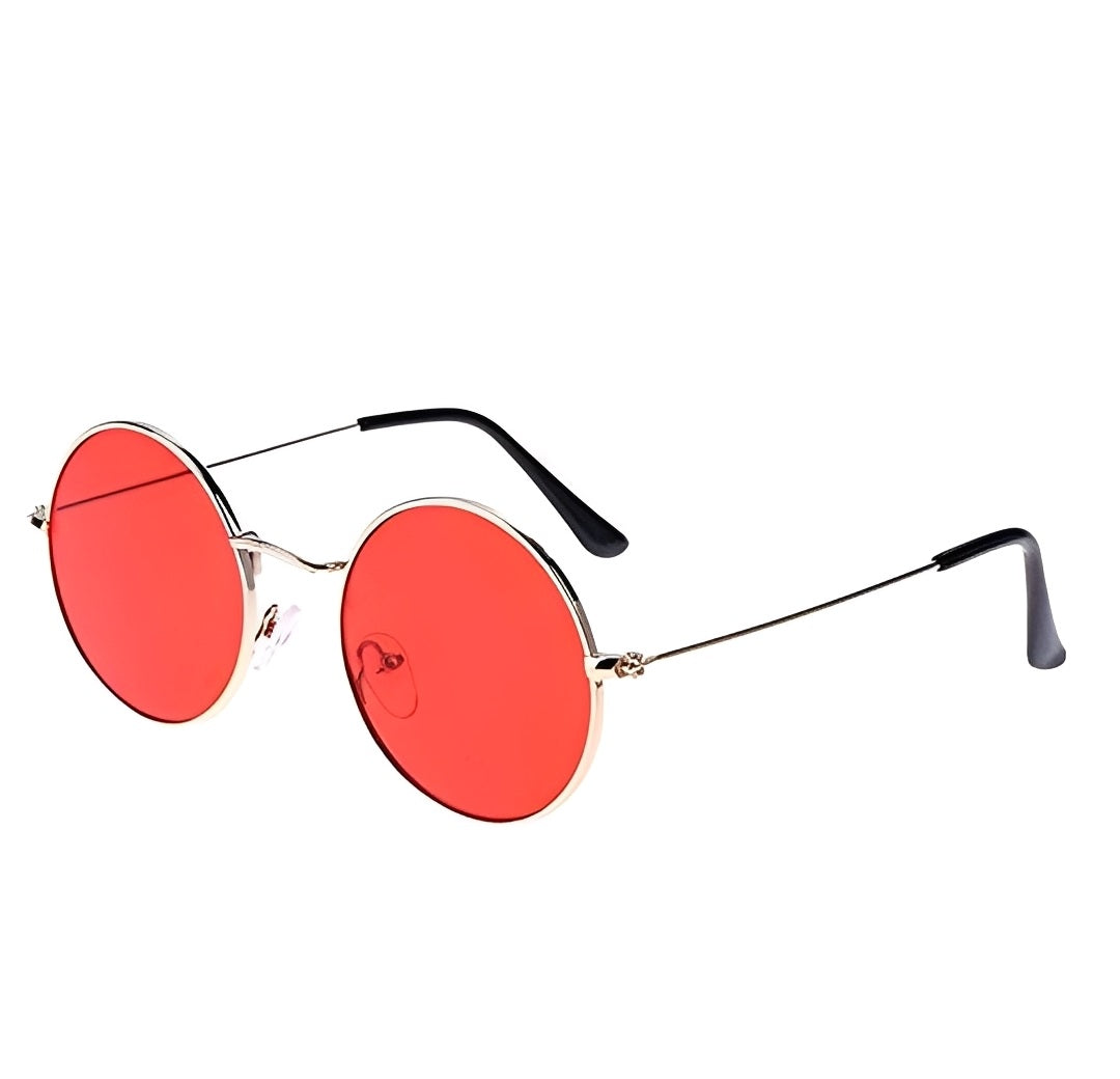 Red Round Sunglasses for Women Men Retro Hippy Vintage Ibiza Festival Clubbing Cosplay Big Circle Lens Solid Alloy Metal Frame