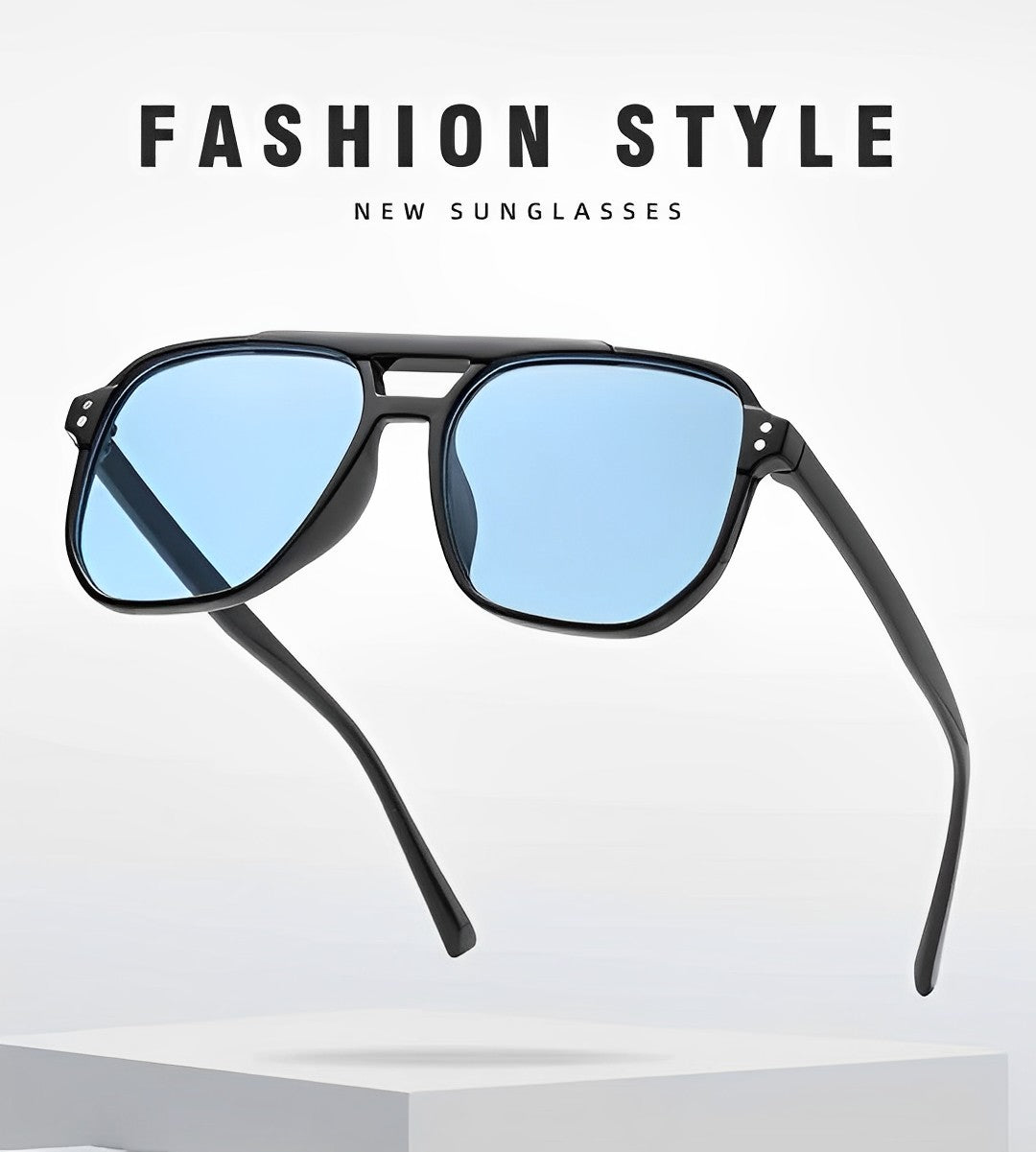Celeb Style See Through Lightly Tinted Sunglasses, Oversized Black Rectangle Frame, Blue Tint Lens, Lightweight, for Womens Man Retro Vintage