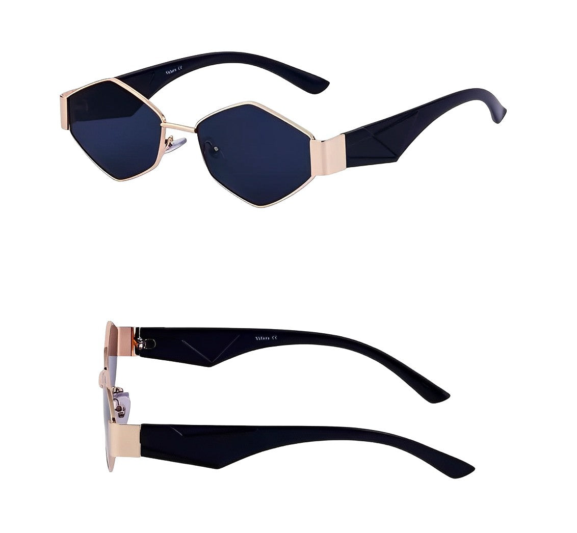 Womens Small Hexagon Polygon Octagon Sunglasses Angular Hexagonal Solid Gold Frame Smoke Lens Shades