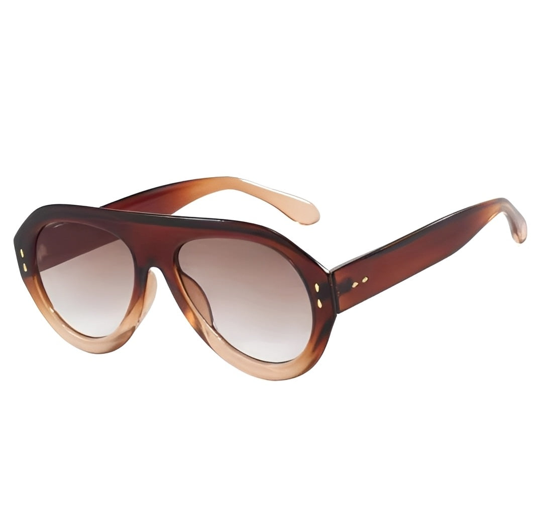 Retro Ombre Champagne Oversized Oval Sunglasses for Women and Men, Lightly Browline Tinted Gradient Tan Lenses, Vintage 1970s Style Designer Style Fashion Eyewear