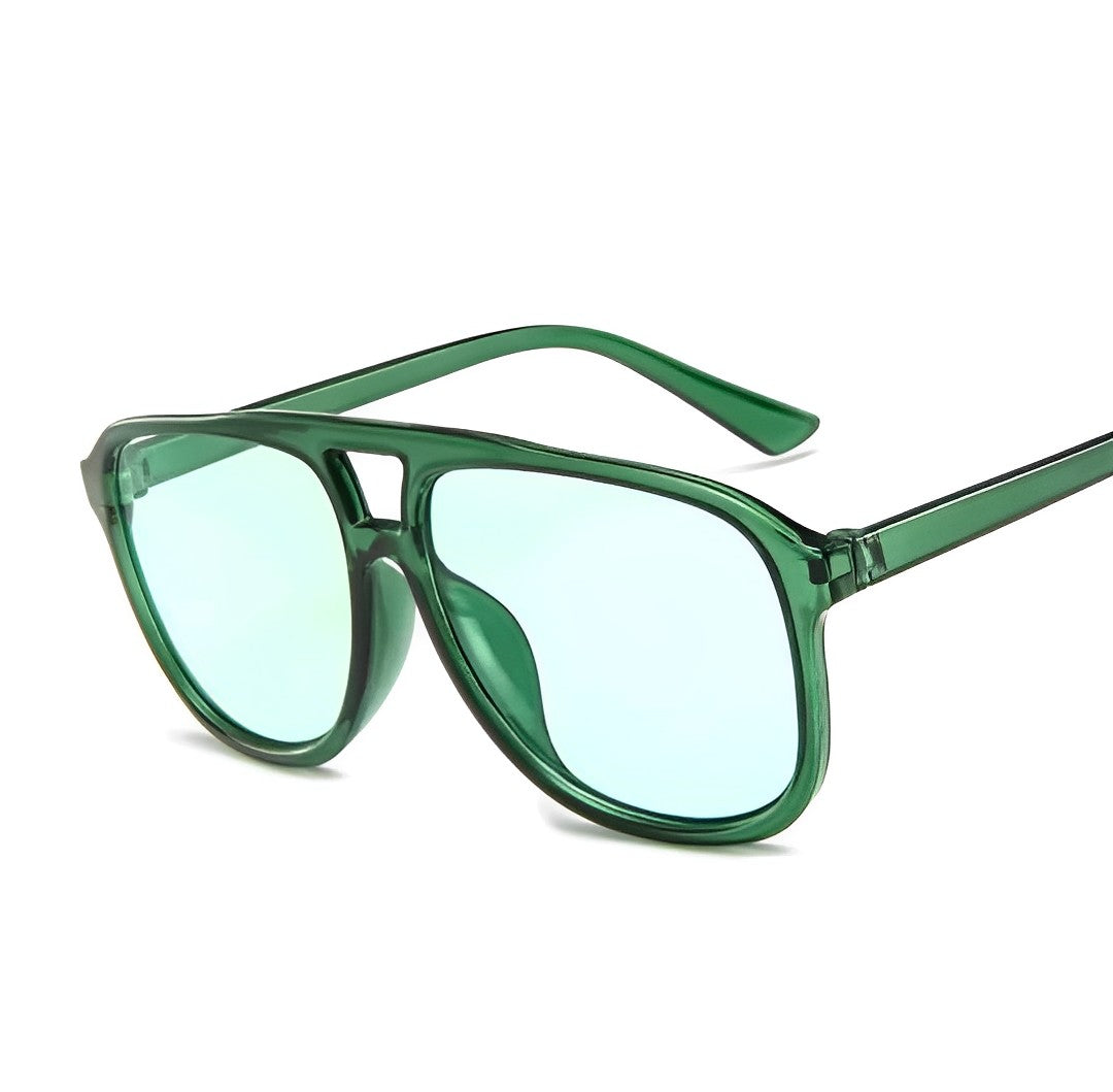 Celeb Style Lightly Tinted Sunglasses Womens, Oversized Rectangle Brow Bar Translucent Frame, Green, Tint Lens, Lightweight for Women Man, Retro Vintage Trending Sun Glasses Eye-wear